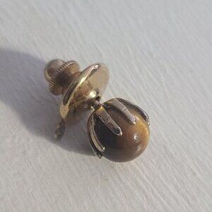 Tiger Eye Gold Vintage 1970's Tie Tack Lapel Pin
